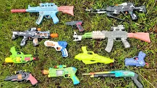 Collecting toy guns, MP5K, Police Pistol, Spiderman Gun, Sniper, Shot Gun, and Azzuri. 