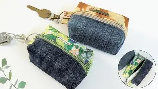 DIY Cute Printed and Denim Keychain Purse Out of Old Jeans Fabric Remnants | Upcycled Craft