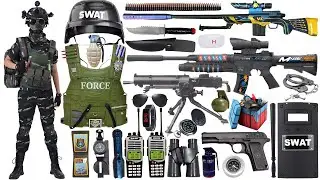 Special police weapon toy set unboxing, M24, 98K sniper rifle, 1911 Colt, rocket launcher, bomb
