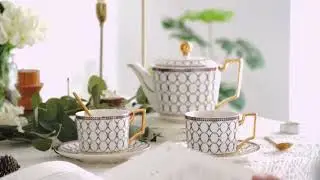 Circles-and-dots Afternoon Tea Set Porcelain Teapot Set #teaculture #britishtea #kitchenware