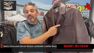 M1181N - Men's Chocolate Brown Button Lambskin Leather Blazer