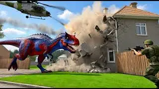 Spider Red T-Rex Dino Attacks City 🔥 Fire Breathing Dinosaur vs Army | Jurassic Dino Gameplay