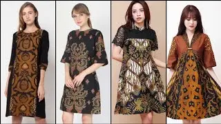 Gaun Batik Katun Kasual Sederhana dan Bergaya dengan Motif Cetak / Tren Fashion Batik 2020