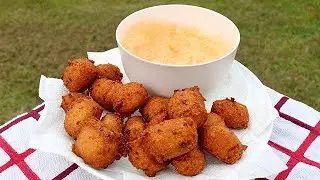 Appetizer OR Side Dish? Homemade Hushpuppies & Creamy Pimento Cheese Dip! Recipe by Carolina Cooker&reg;