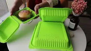 Biodegradable green takeaway cornstarch food containers