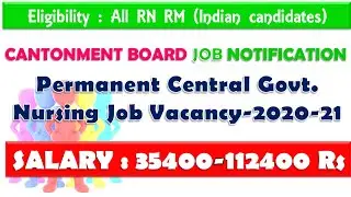 Permanent central government Staff Nurse Vacancy in cantonment board recruitment  2020 - 2021