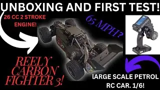 Large scale, 1/5 petrol rc car! Reely Carbon Fighter 3 unboxing and first test! 2 stroke engine!