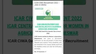 ICAR CIWA Recruitment 2022-Job In Odisha #shorts #youtubeshorts