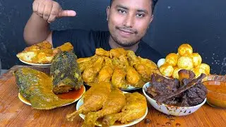 EATING MUTTON CURRY ,CHICKEN CURRY ,FISH CURRY ,EGGS CURRY WITH RICE | MUTTON CURRY EATING CHALLENGE