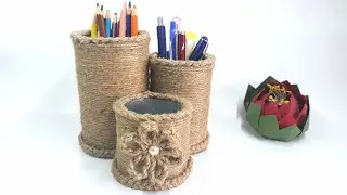 DIY Pen Holder With Jute / Stationery Desk Organizer With Jute Rope /Jute Craft Idea