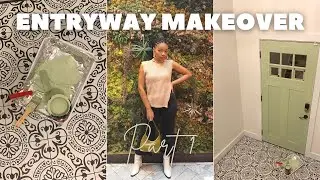 SPLIT LEVEL ENTRYWAY MAKEOVER PART 1 | new floor tile + front door refresh | NASYRIA TAYLOR