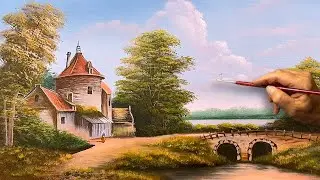 How to Paint a Peaceful Countryside Castle & Stone Bridge | Acrylic Landscape Painting Tutorial