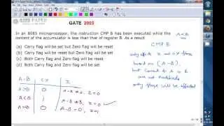 GATE 2003 ECE Compare instruction, 8085 microprocessor, carry flag and zero flag