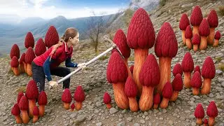 Harvesting +1000kg Giant Coral Mushrooms In Cliff, Cooking Wild Spicy Delicious Mushroom Dishes