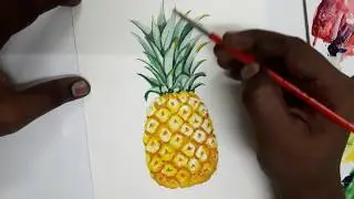 pineapple painting in  watercolour painting  demonstrationn