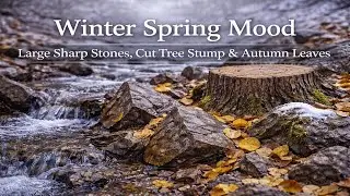 Winter Spring Mood | Large Sharp Stones, Cut Tree Stump & Autumn Leaves