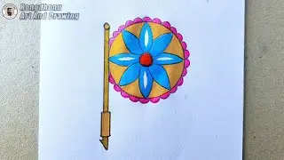 Beautiful Traditional hand Fan Drawing | Easy Art with Colorful Design