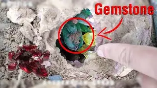 Two valuable crystal clusters found in cracks of rock #gems #crystals #treasure hunting