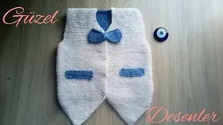 Papyonlu efe yeleği (boy knitted vests)1 yaş için