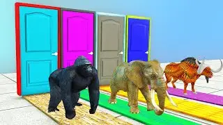 Choose The Right Door with Cow Mammoth Bull Gorilla Wild Animals Matching Game | Animal Gaming Tv