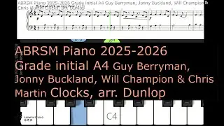 ABRSM Piano 2025 2026 Grade initial A4 Guy Berryman, Jonny Buckland, Will Champion & Chris Martin Cl