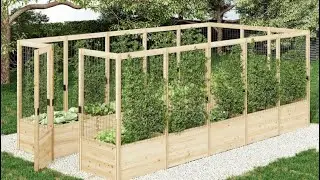 AMERLIFE U-Shaped Raised Garden Bed with Deer Proof Fence, Outdoor Wooden Raised Garden Bed Planter