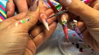 white and cover pink fade with aquarelle nail art