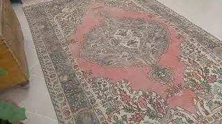 vintage pink rug , persian rug , oversized rug , 6.5 x 9.6 ft. , RK 2556