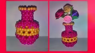 how to make Beaded flower vase  فازة بالخرز - طريقة عمل مزهرية بالخرز