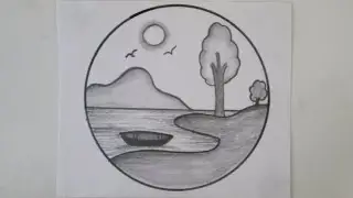  SIMPLE AND BEAUTIFUL SUNRISE DRAWING |EASY CIRCLE SCENERY| PENCIL DRAWING 