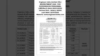 EIL RECRUITMENT 2025 Various Post , Salary: 60000 Last Date: 18/09/2025 Details in Description 👇👇👇