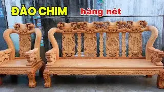 Sự lựa chọn Hoàn Hảo cho mọi nhà - Salon Đào Chim gỗ Gõ Đỏ 3 tựa cột 12 đục tay VIP.