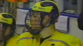 Michigan's Jed Ortmeyer levels SCSU's Matt Hendricks