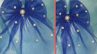 Hairbow with tail (net fabric)💙#hairacceserios #Hairbow #handmade