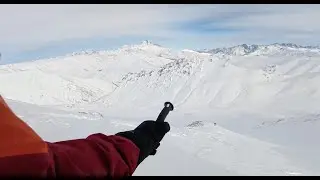 Freeride descend from Sadzele down the valley to Kobi. Gudauri, January 2026.