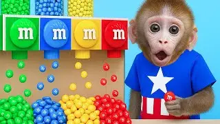 Der Affe BON BO entdeckt eine bunte M&M-Maschine! 🍬🌈😲 | BON BO MONKEY