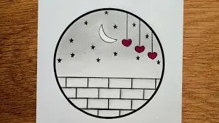 Circle Scenery drawing Easy | Circle scenery drawing with heart Step by Step 