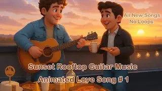 🎶 Sunset Rooftop | Cozy Guitar Music & Chill Pizza Vibes | Animated Love Song # 1