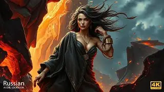 4K AI Art Lookbook｜Elemental Sorceress Rising From Molten Light in Storm Split Canyon