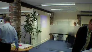 Frameless glass partitions and manifestation installation from aci