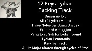 Super Ultra Hyper Mega Meta Lydian Backing Track (all 12 Lydian modes w/scale and arpeggio diagrams)