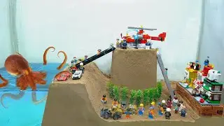 Dam Failure Helicopter Sinking LEGO CITY was flooded - Dam Breach Experiment