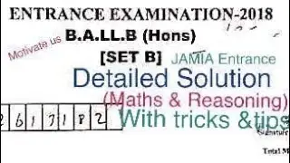 B.A.LLB JAMIA Entrance Solved question paper Maths &Reasoning questions 2018 with tips& tricks/short