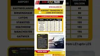 Comfortable & Reliable Ride2fly Airport Transfers and Long Distance Taxi Service in Leicester, UK
