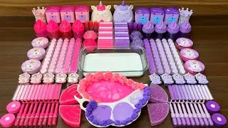 ASMR Slime Mixing Random: Pink vs Purple Unicorn | Glossy Pops