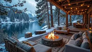 Cozy Winter Lakeside Porch 🔥☃ Piano Music Background, Fireplace Sound for Study, Work & Relax