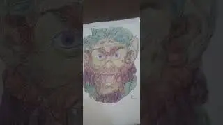 Desenhei um Mascaron romano colorido &agrave; caneta