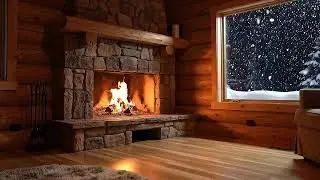 24/7 Fireplace ASMR 🔥 Winter Cabin Night ❄️ Deep Sleep, Relax, Study, Anxiety Relief