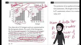 Sat practice test 10 Question 26 module 2 Mathematics smallest possible difference mean data set A B