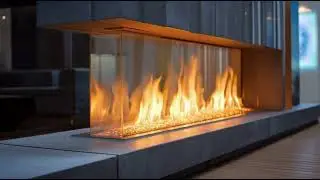 Modern Glass Fireplace Ambience Cozy Minimalist Interior | Warm Fire Sounds